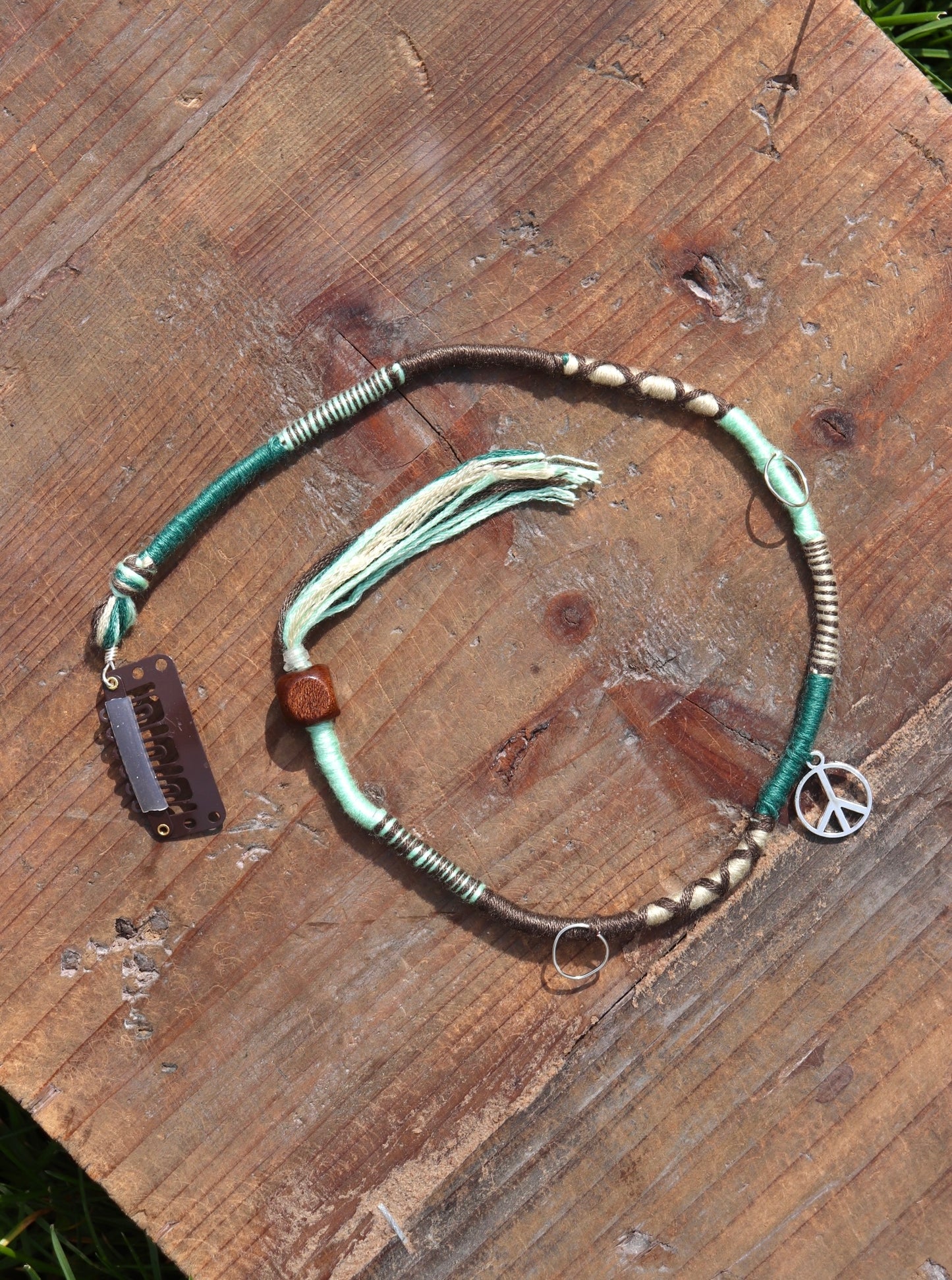 Blue and Brown Peace Sign Clip In Hairwrap