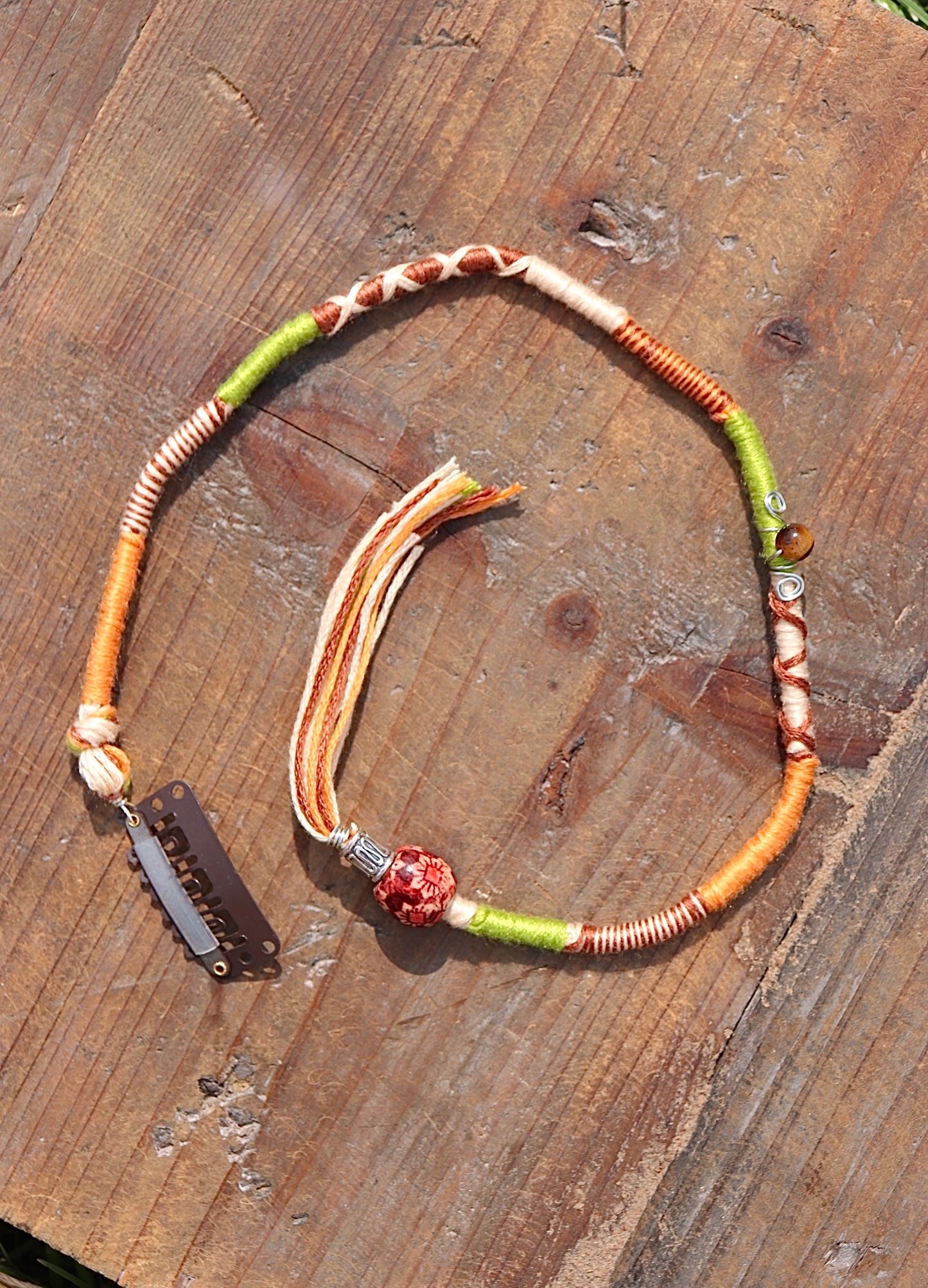 Orange, Green, Brown Clip In Hairwrap