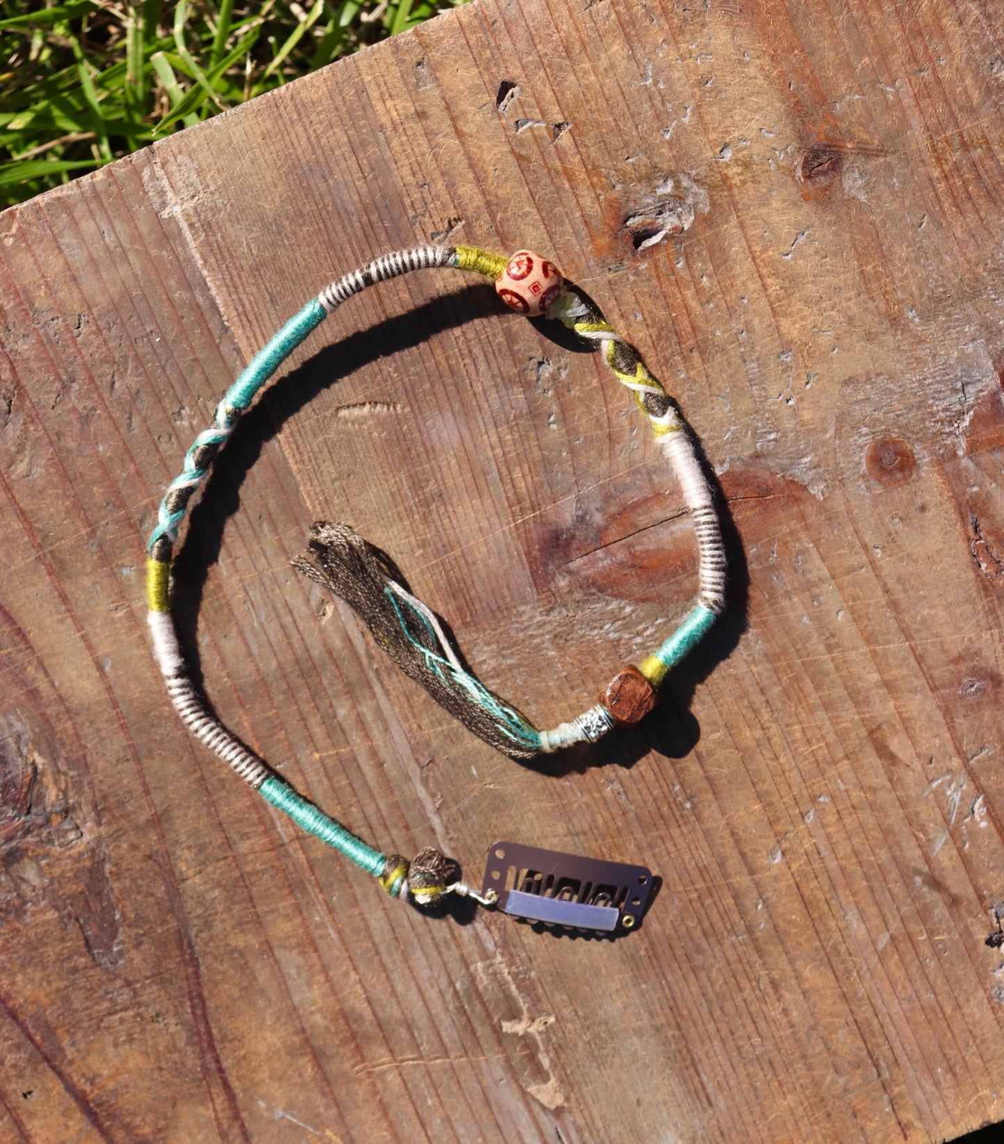 Teal, Olive, Cream, Brown Clip In Hairwrap