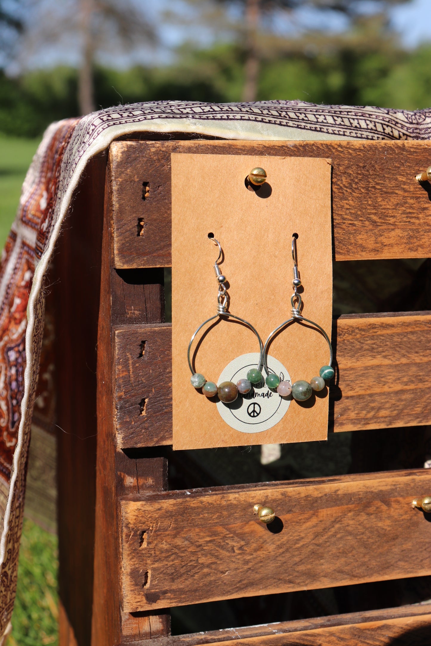 Silver Indian Agate Hoops