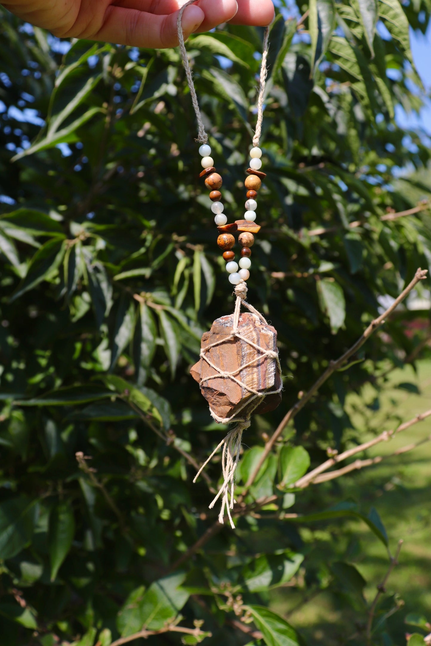 Raw Tiger's Eye Car Mirror Accessory