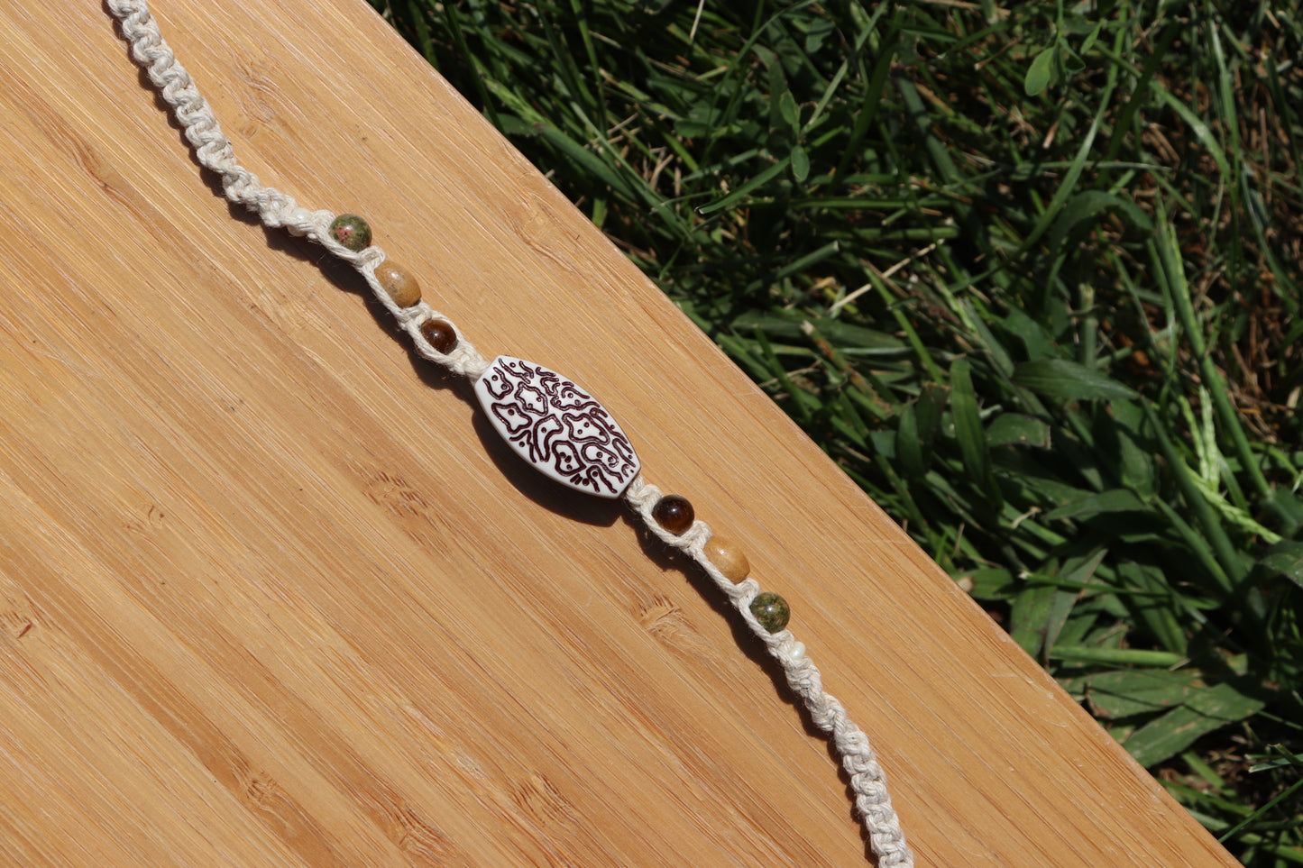 Unakite Hemp Macramé Anklet