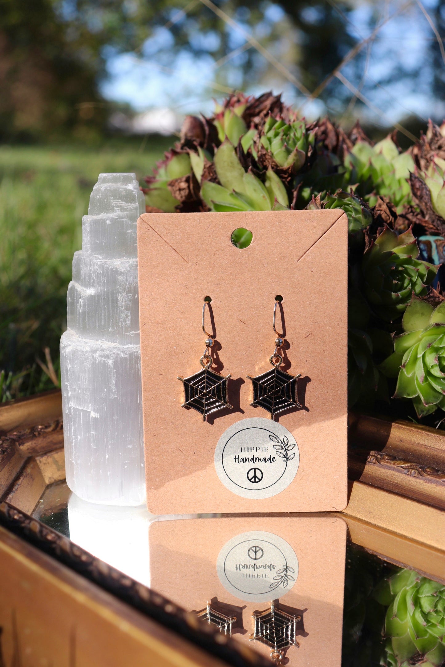 Gold Spider Web Dangles