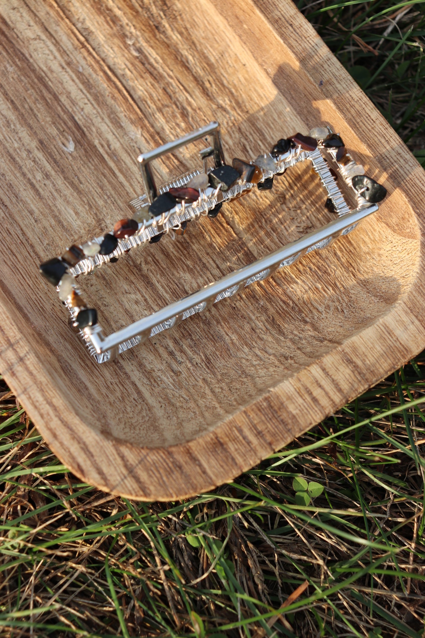 Silver Claw Clip (Tiger's Eye, Onyx, Labradorite)