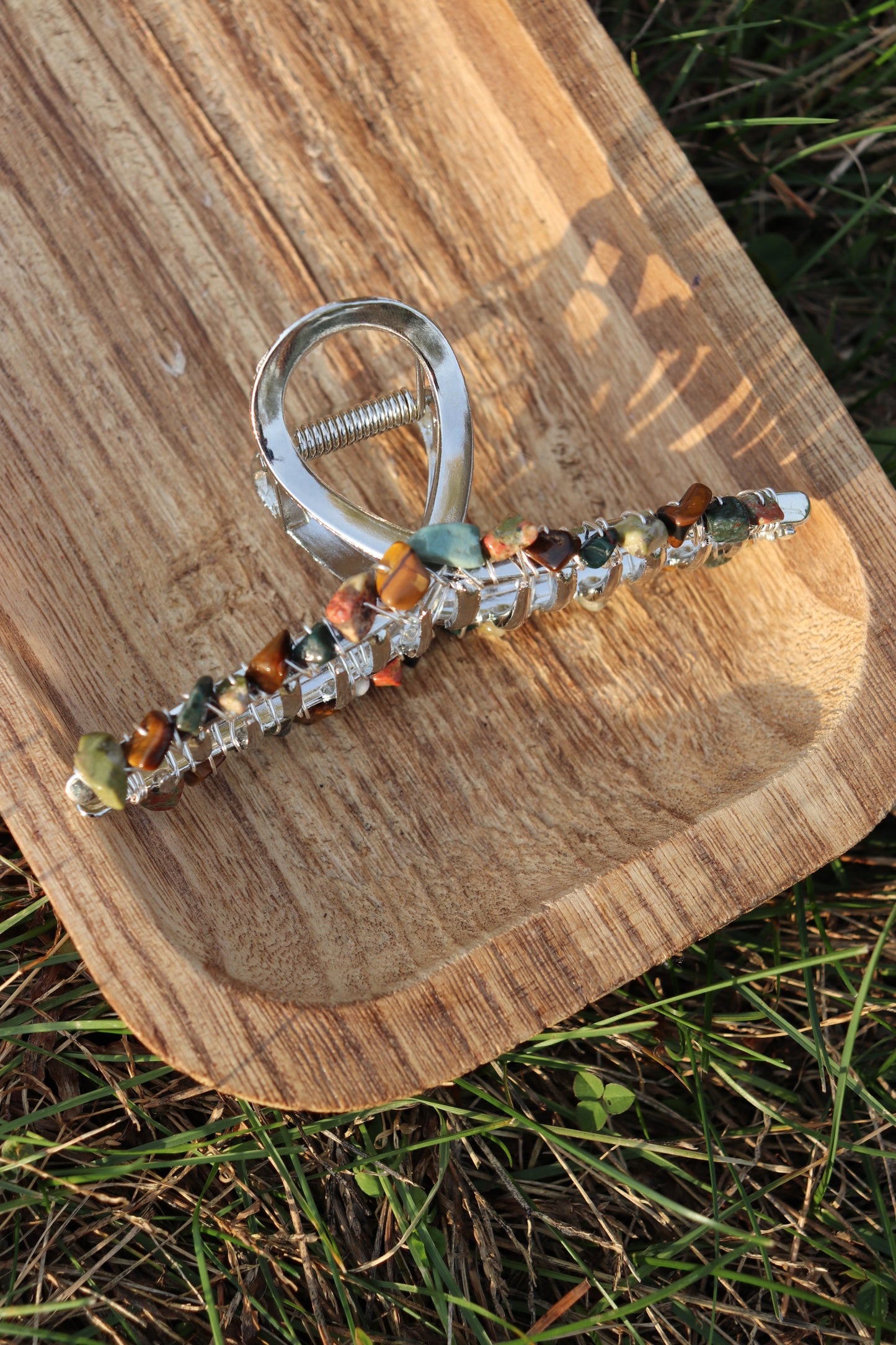 Silver Claw Clip (Green Aventurine, Mixed Jasper, Tiger's Eye, Unakite)