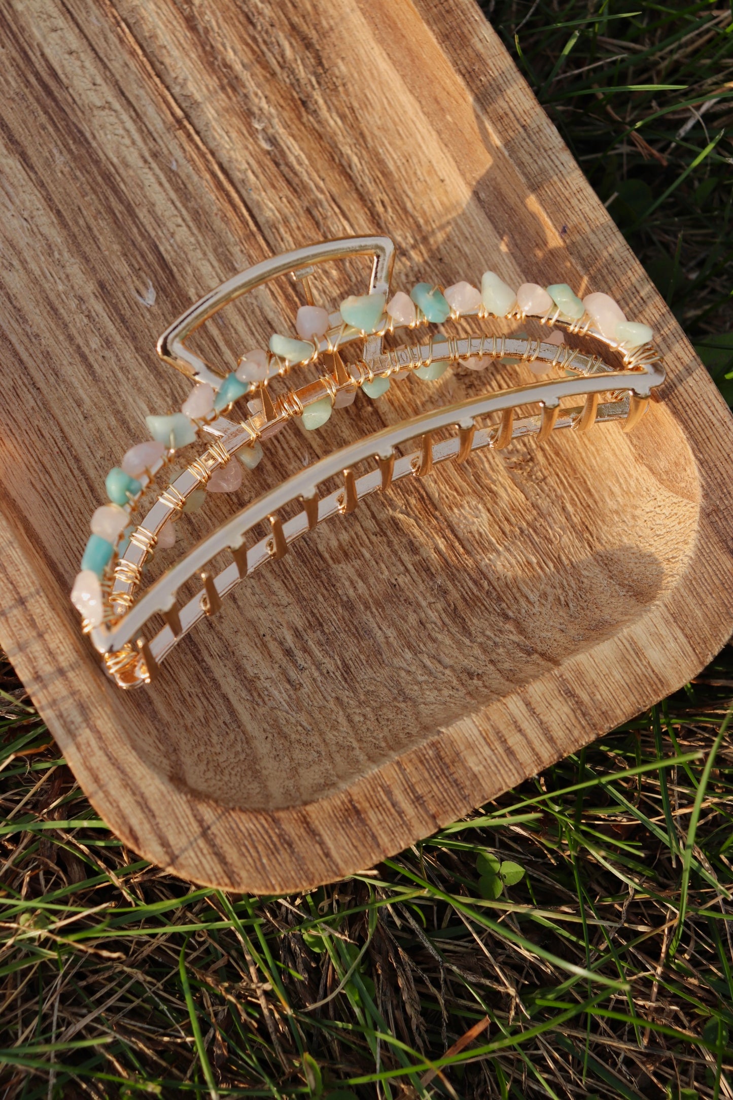 Gold Claw Clip (Rose Quartz, Amazonite)