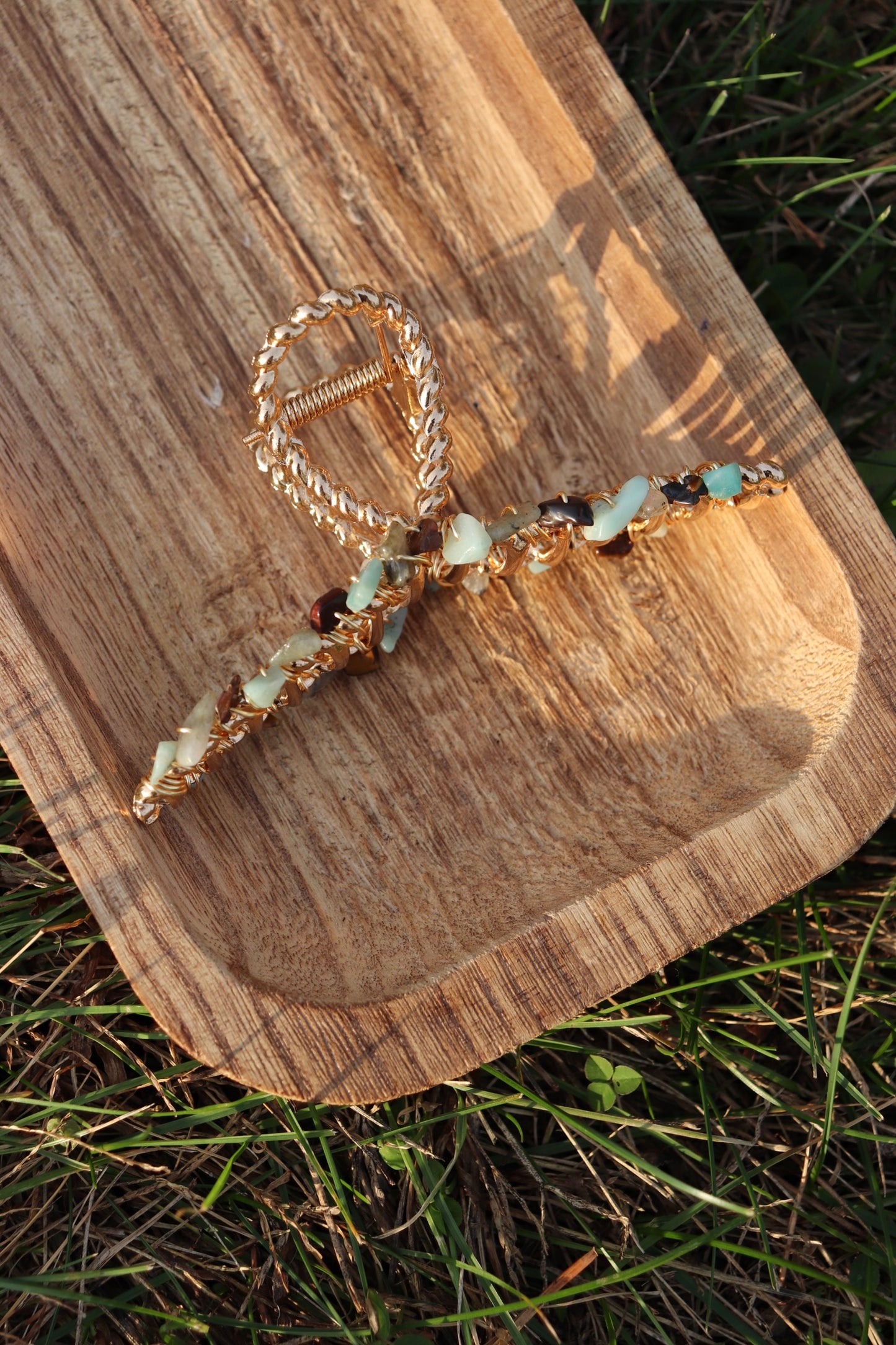Gold Crystal Claw Clip (Amazonite, Tiger's Eye, Labradorite)