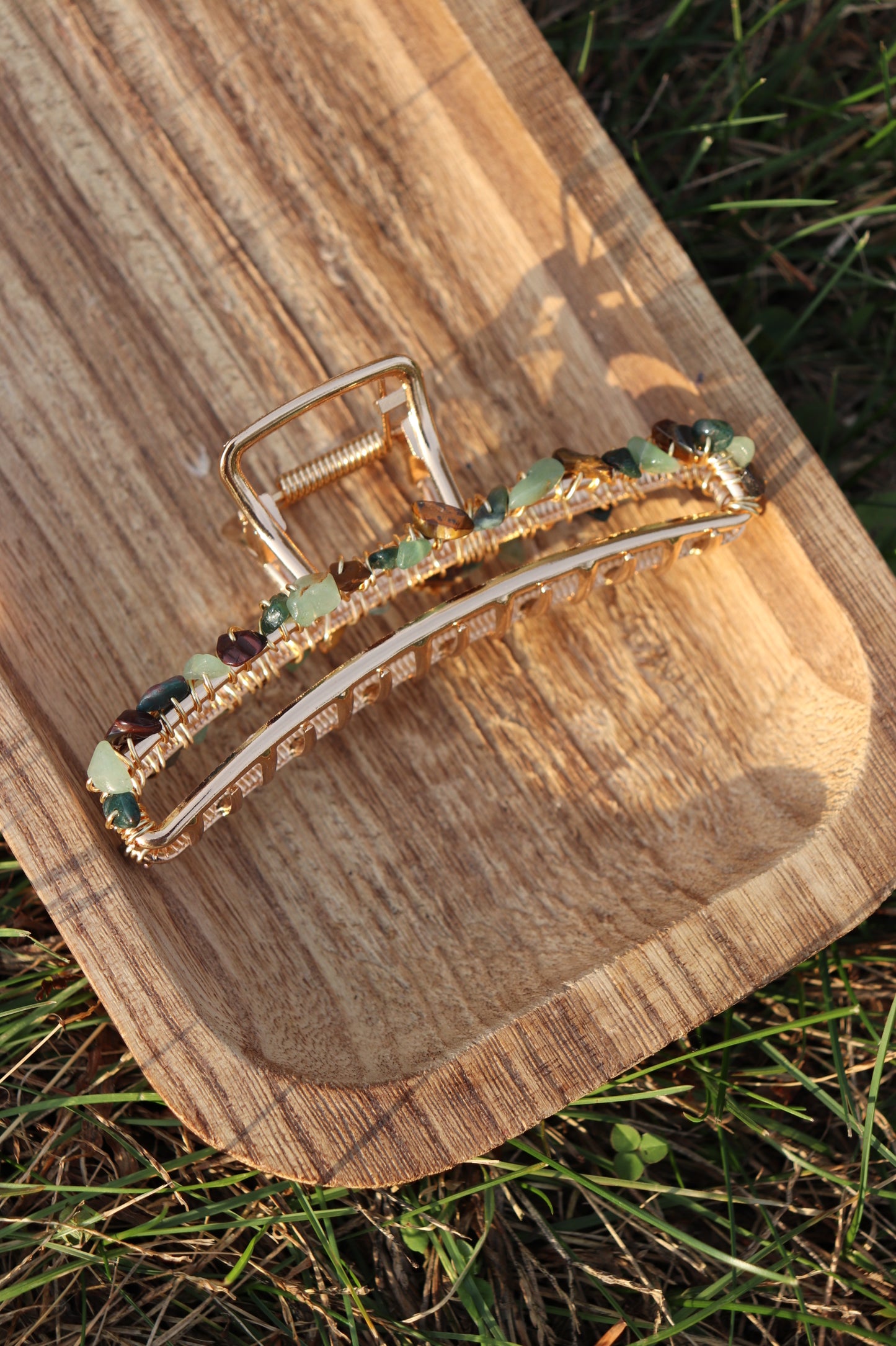 Gold Crystal Claw Clip (Mixed Jasper, Green Aventurine, Tiger's Eye)