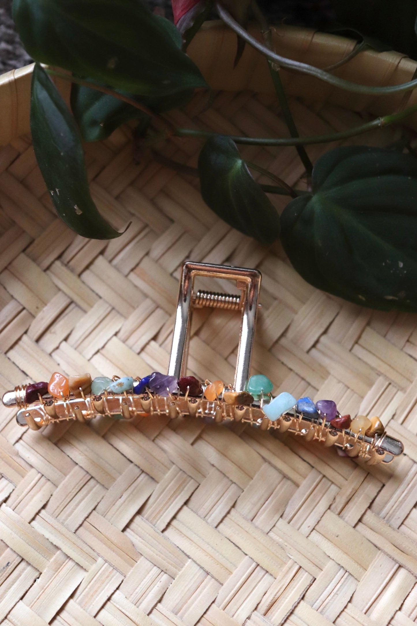 Rainbow Gold Crystal Claw Clip
