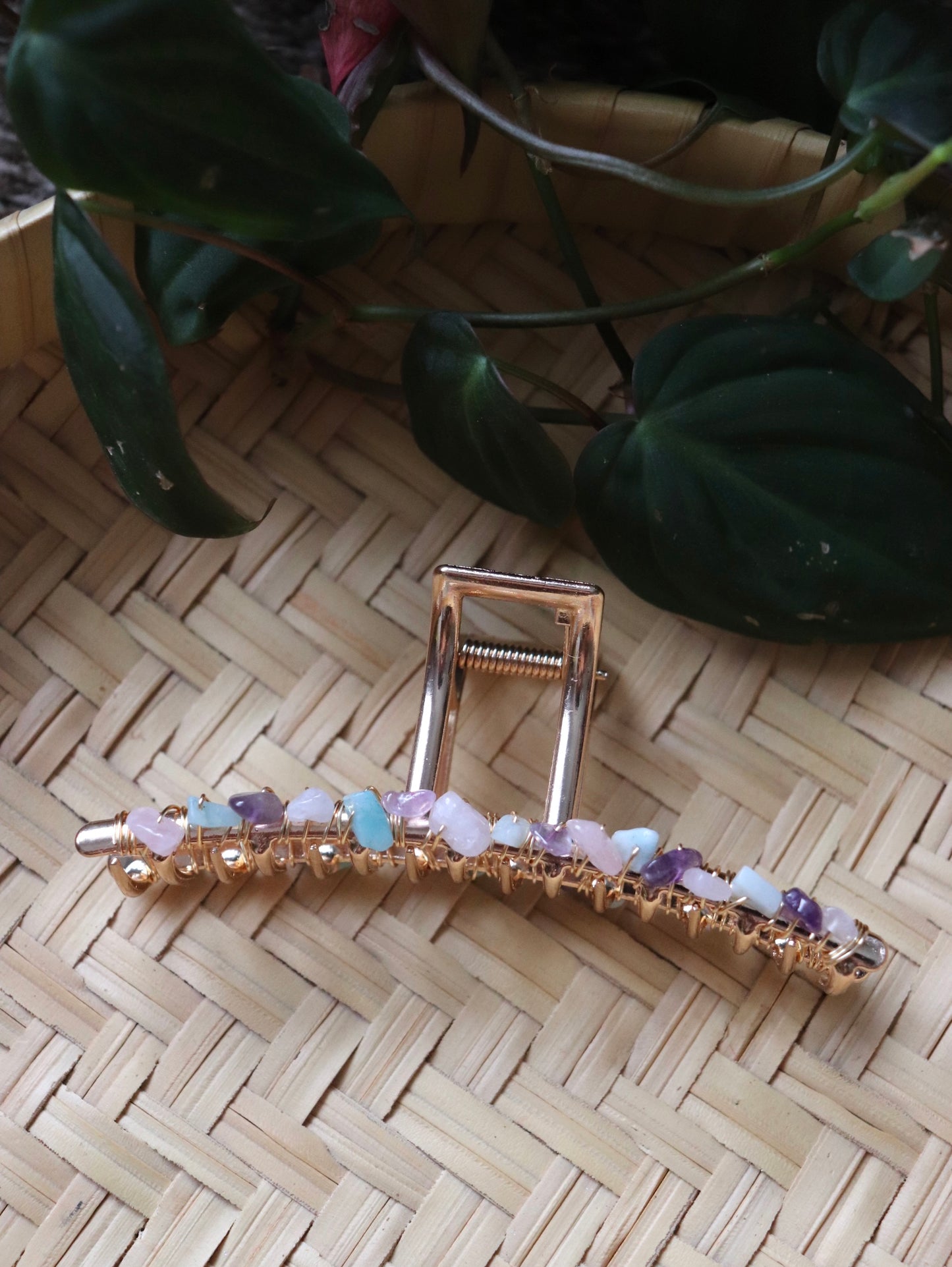 Gold Crystal Claw Clip (Rose Quartz, Amazonite, Amethyst)
