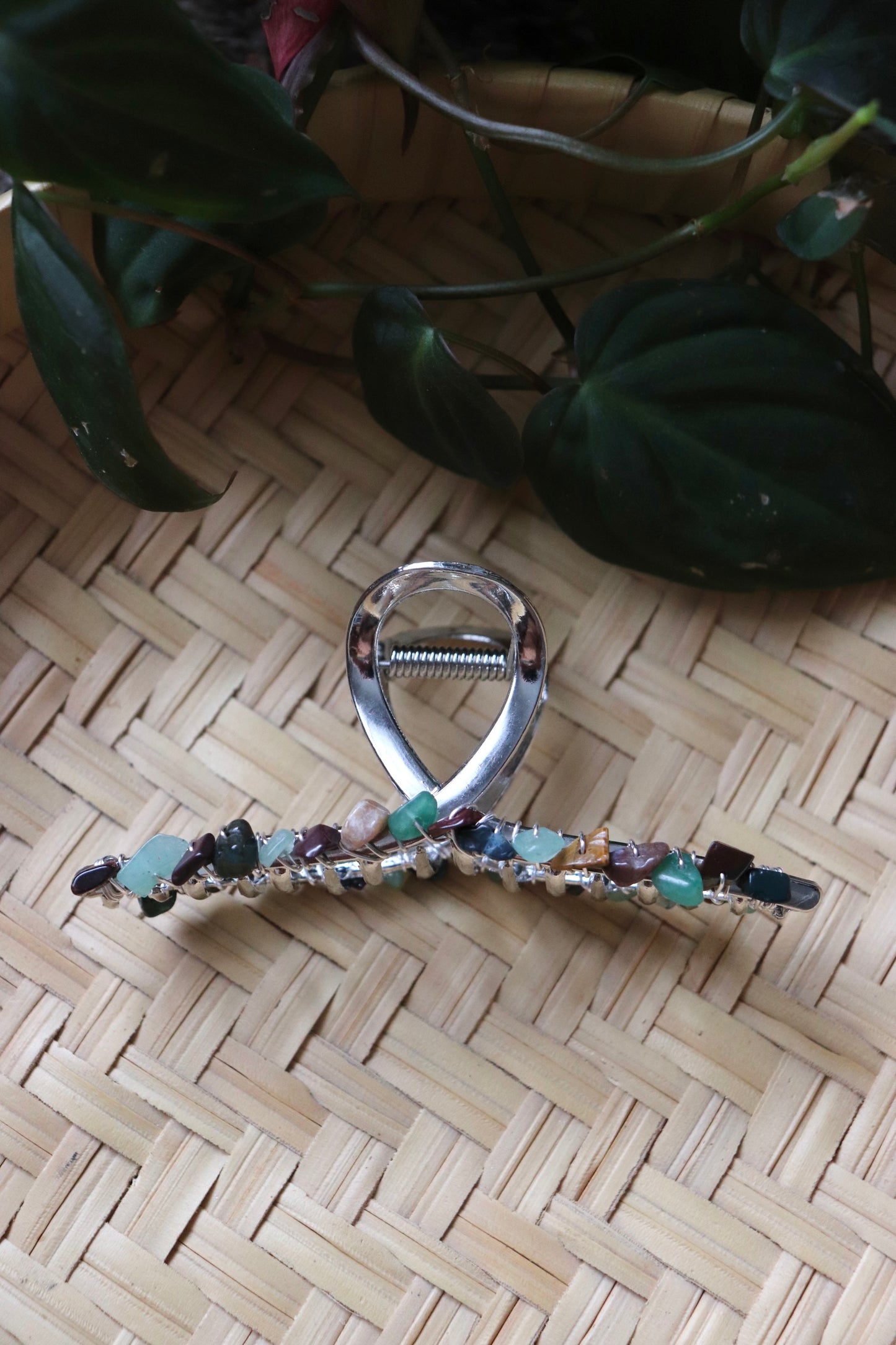 Silver Crystal Claw Clip (Green Aventurine, Tiger's Eye, Fancy Jasper)