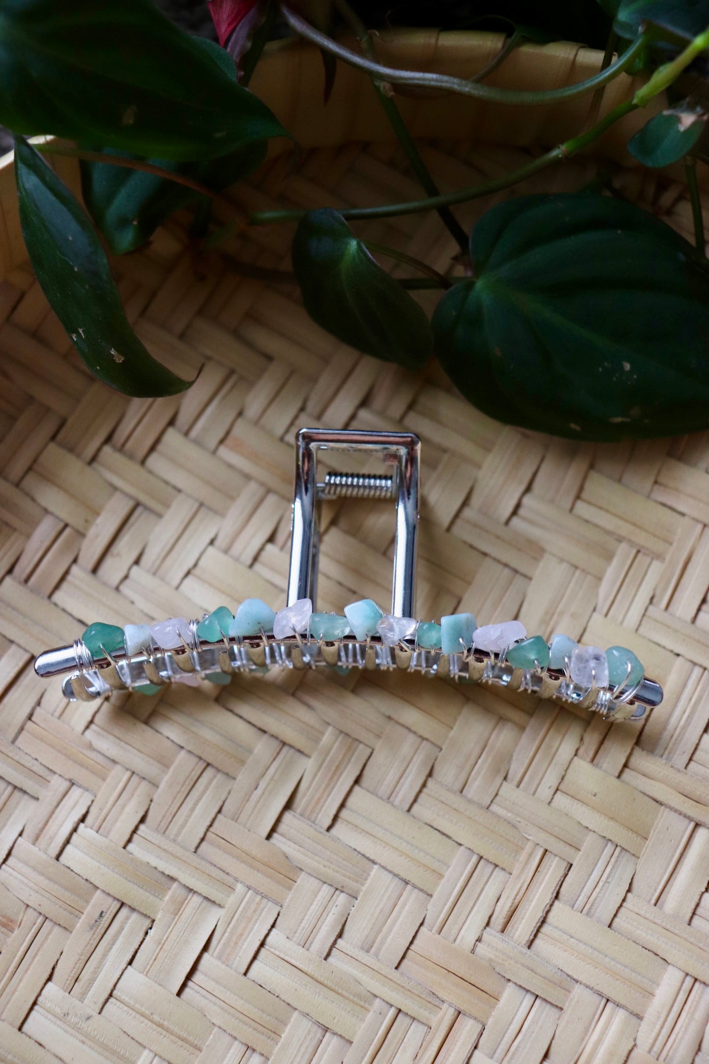 Silver Crystal Claw Clip (Rose Quartz, Green Aventurine, Amazonite)