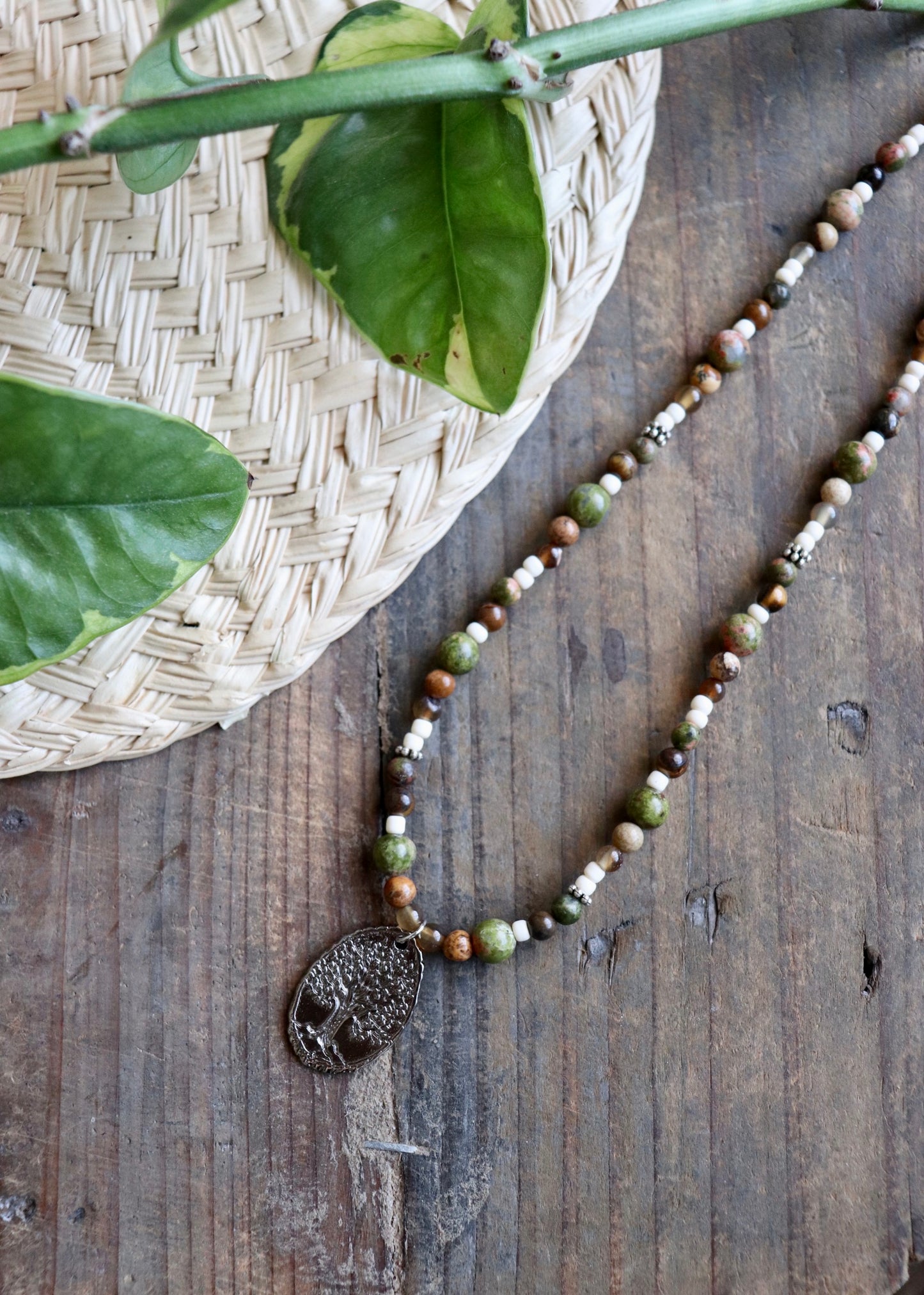 Unakite Beaded Tree Necklace