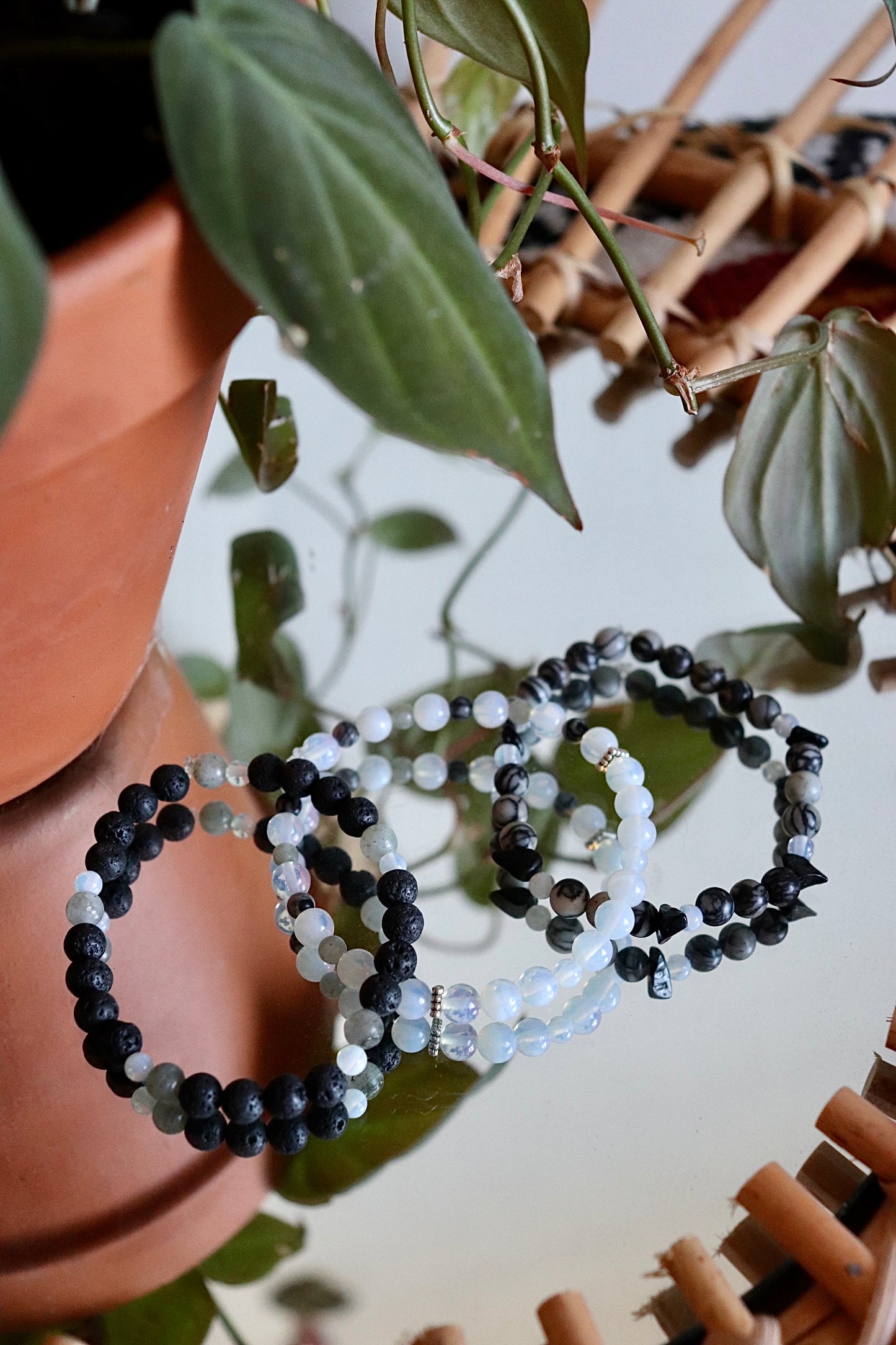 Lava Rock, Opalite Bracelet Trio