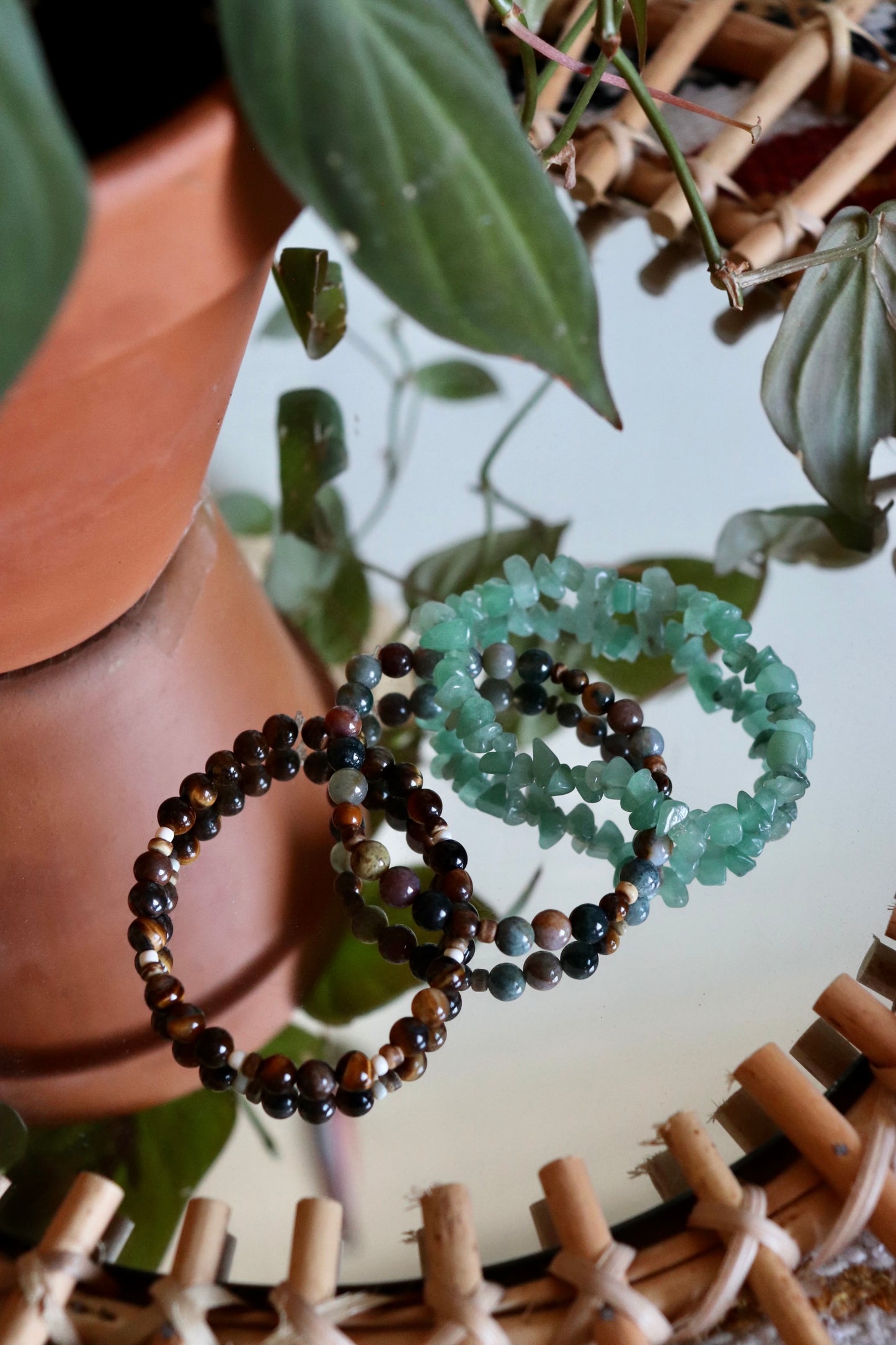 Indian Agate, Green Aventurine Bracelet Trio