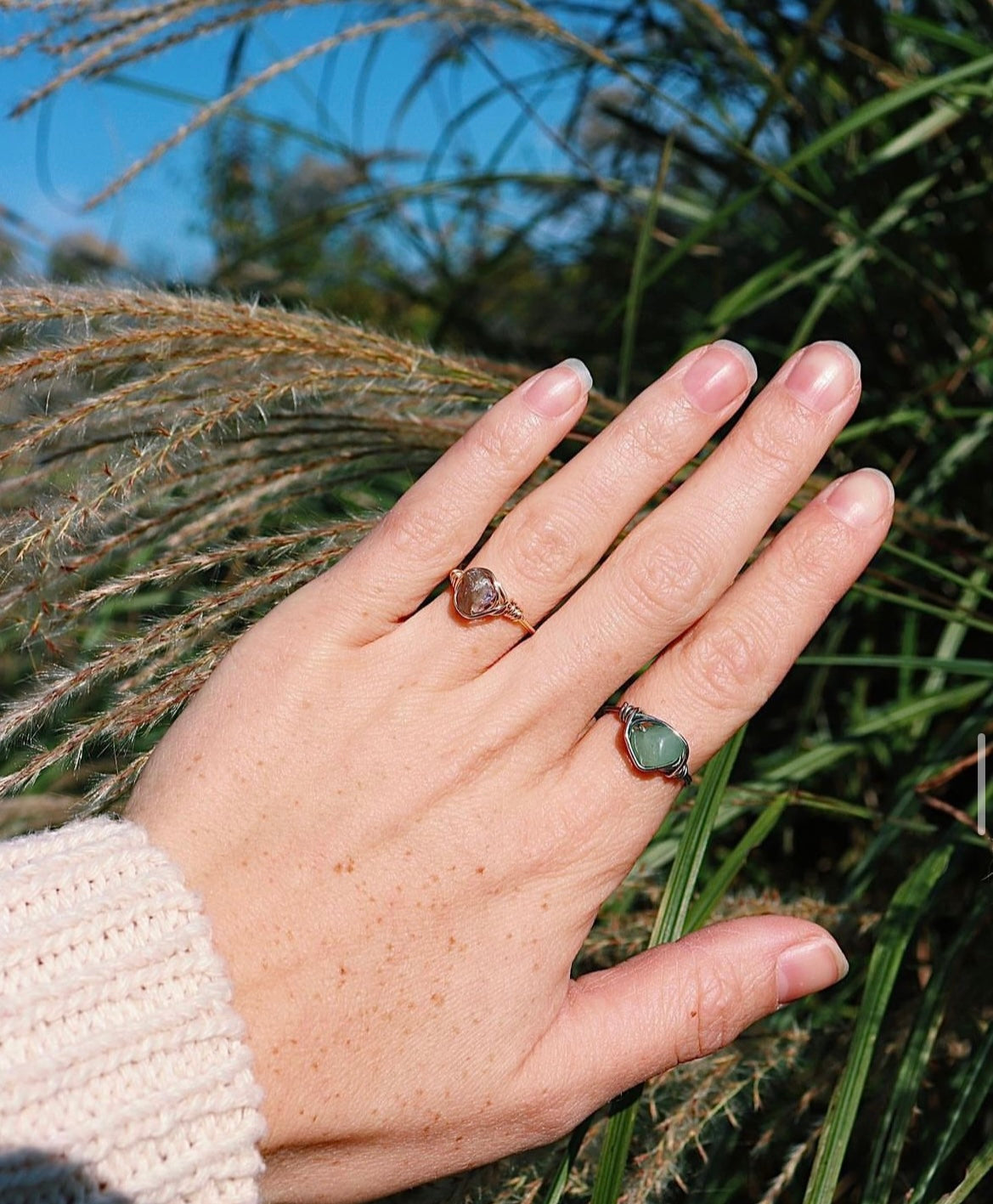 Silver Crystal Wire Wrapped Rings (GREEN AVENTURINE)