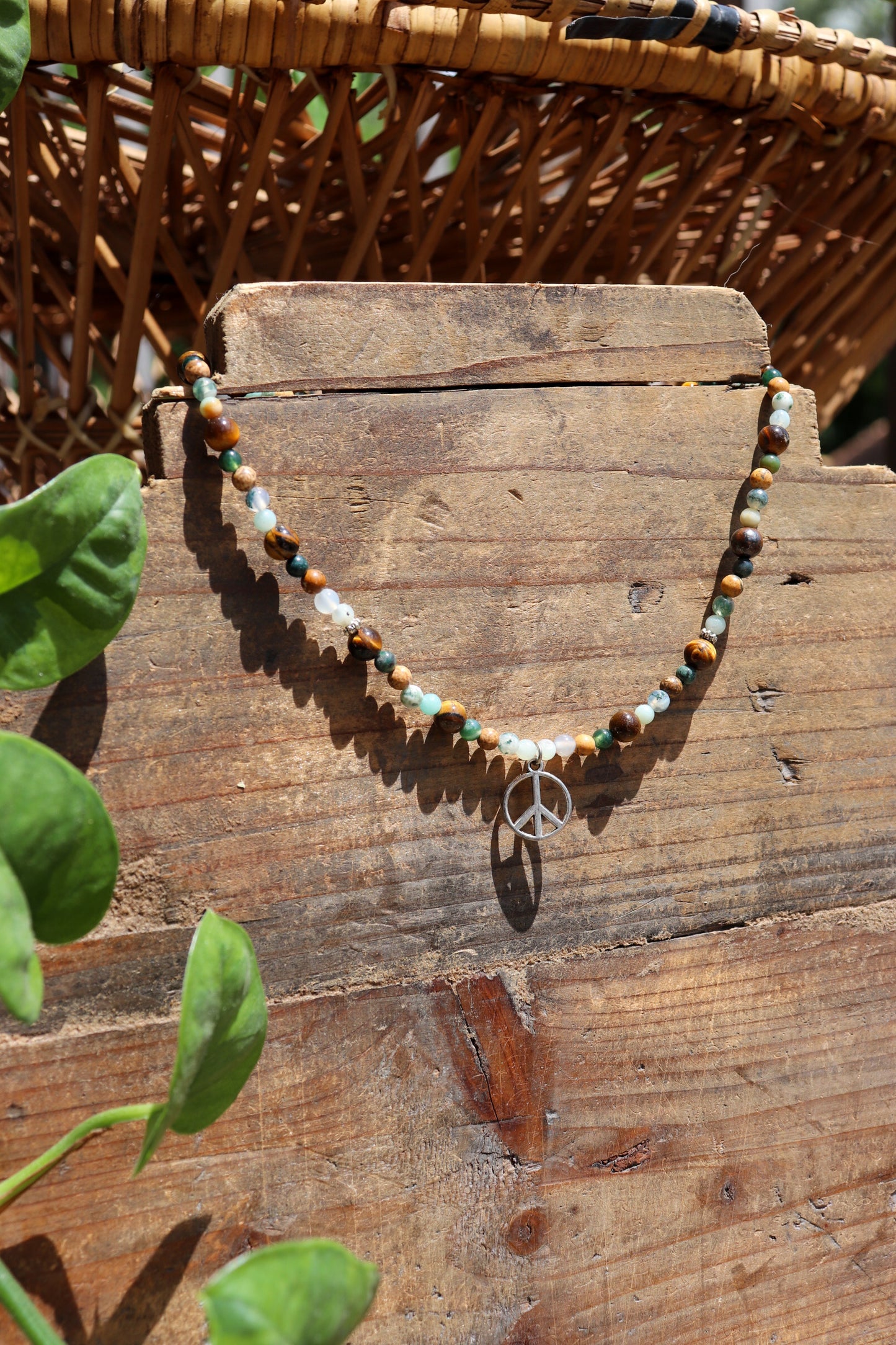 Earth Toned Peace Sign Necklace