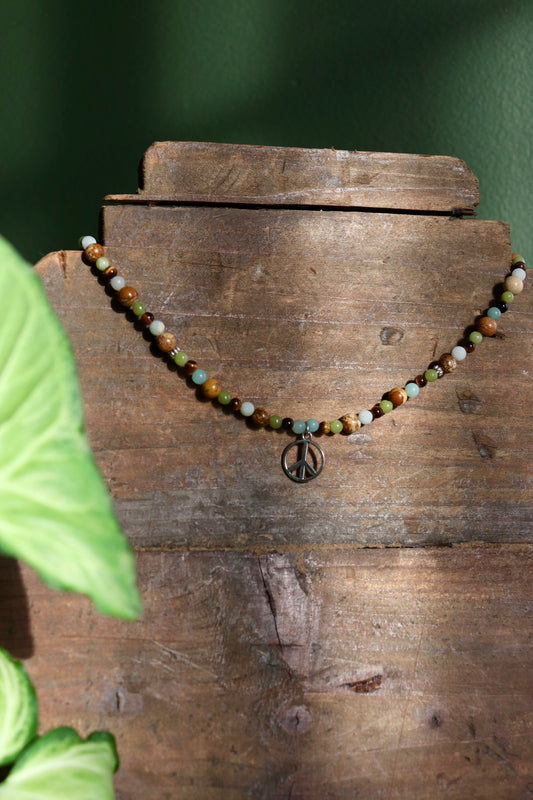 Earthy Peace Sign Necklace