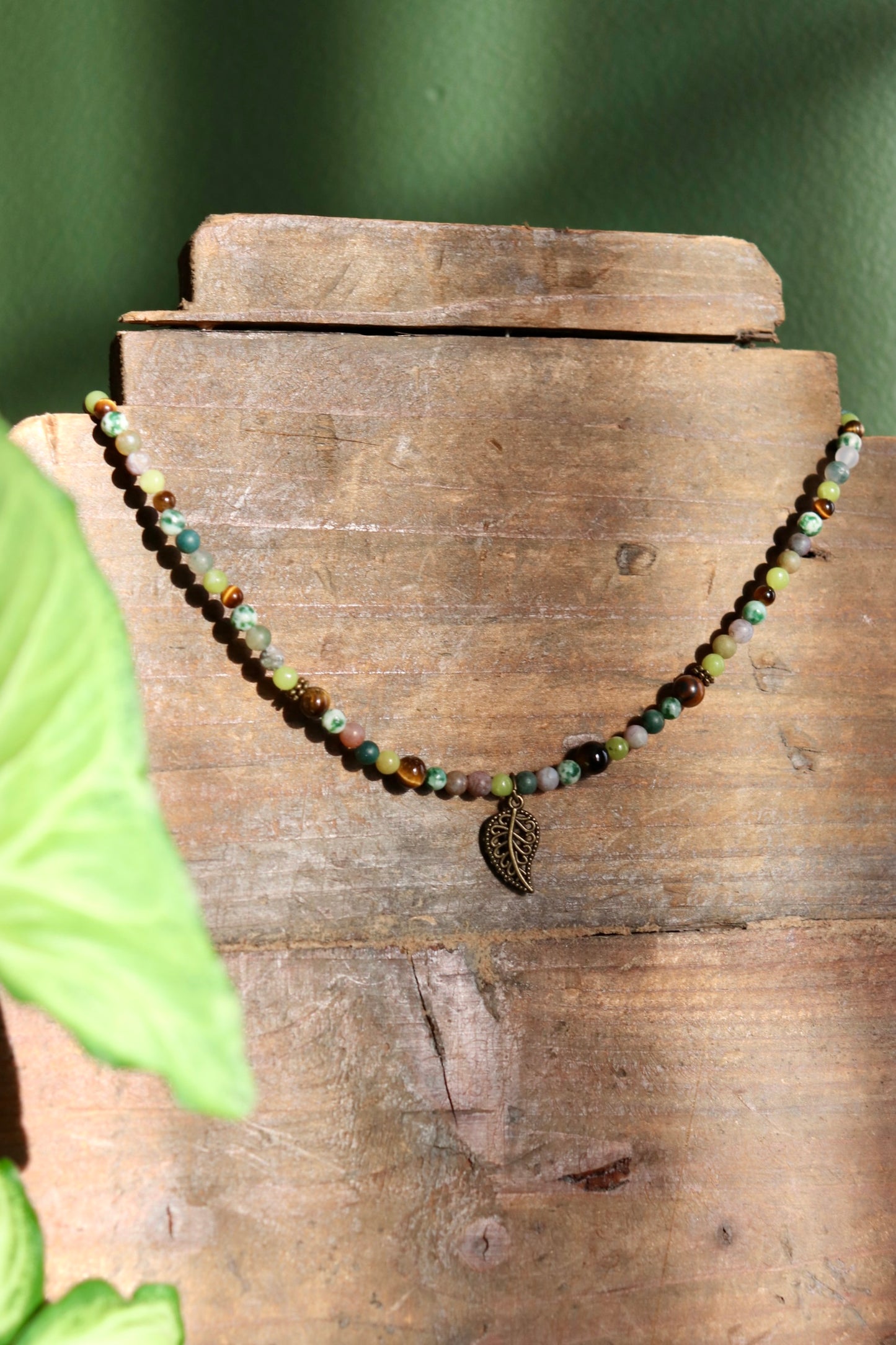 Earth Toned Brass Leaf Necklaces