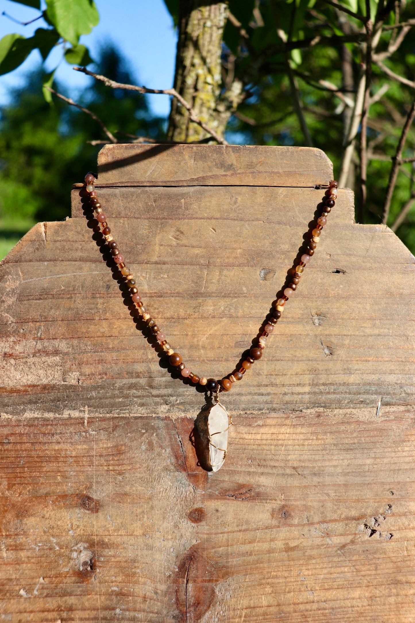 Gold Clear Quartz Beaded Necklace