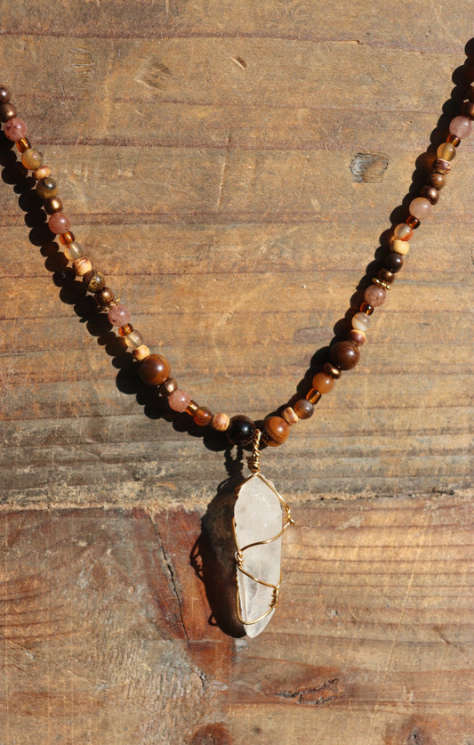 Gold Clear Quartz Beaded Necklace