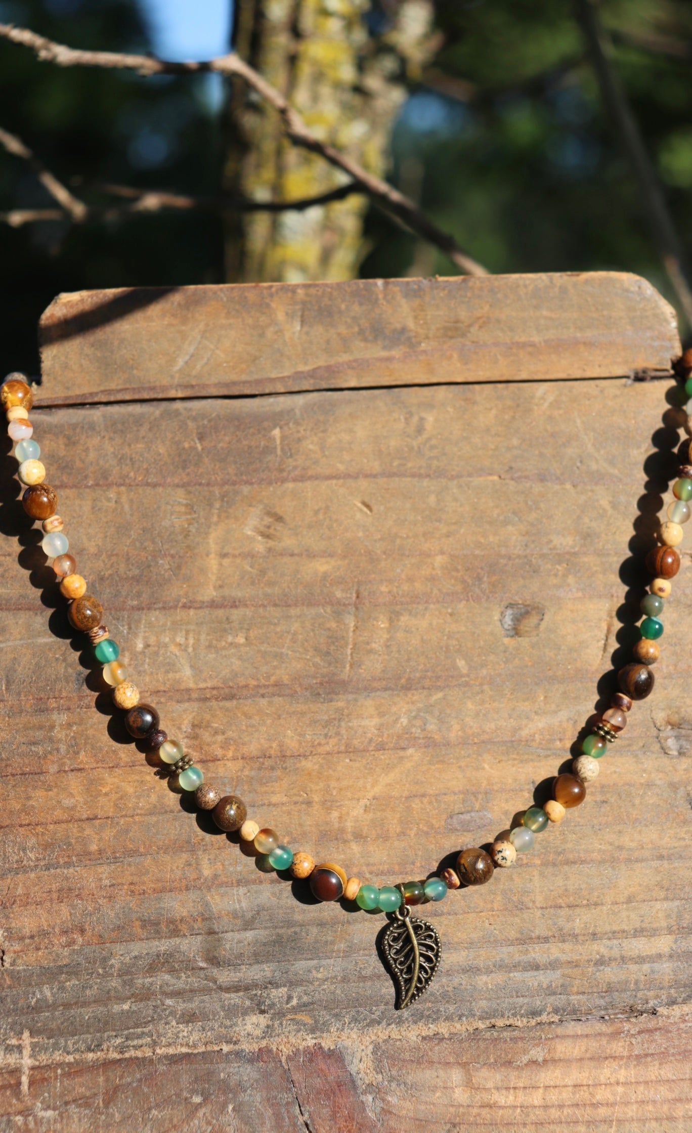 Earthy Leaf Beaded Necklace