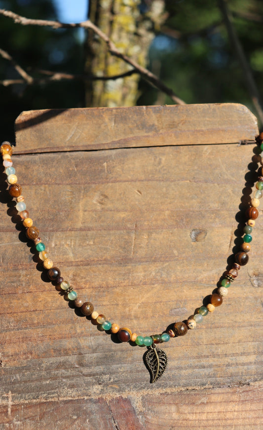 Earthy Leaf Beaded Necklace