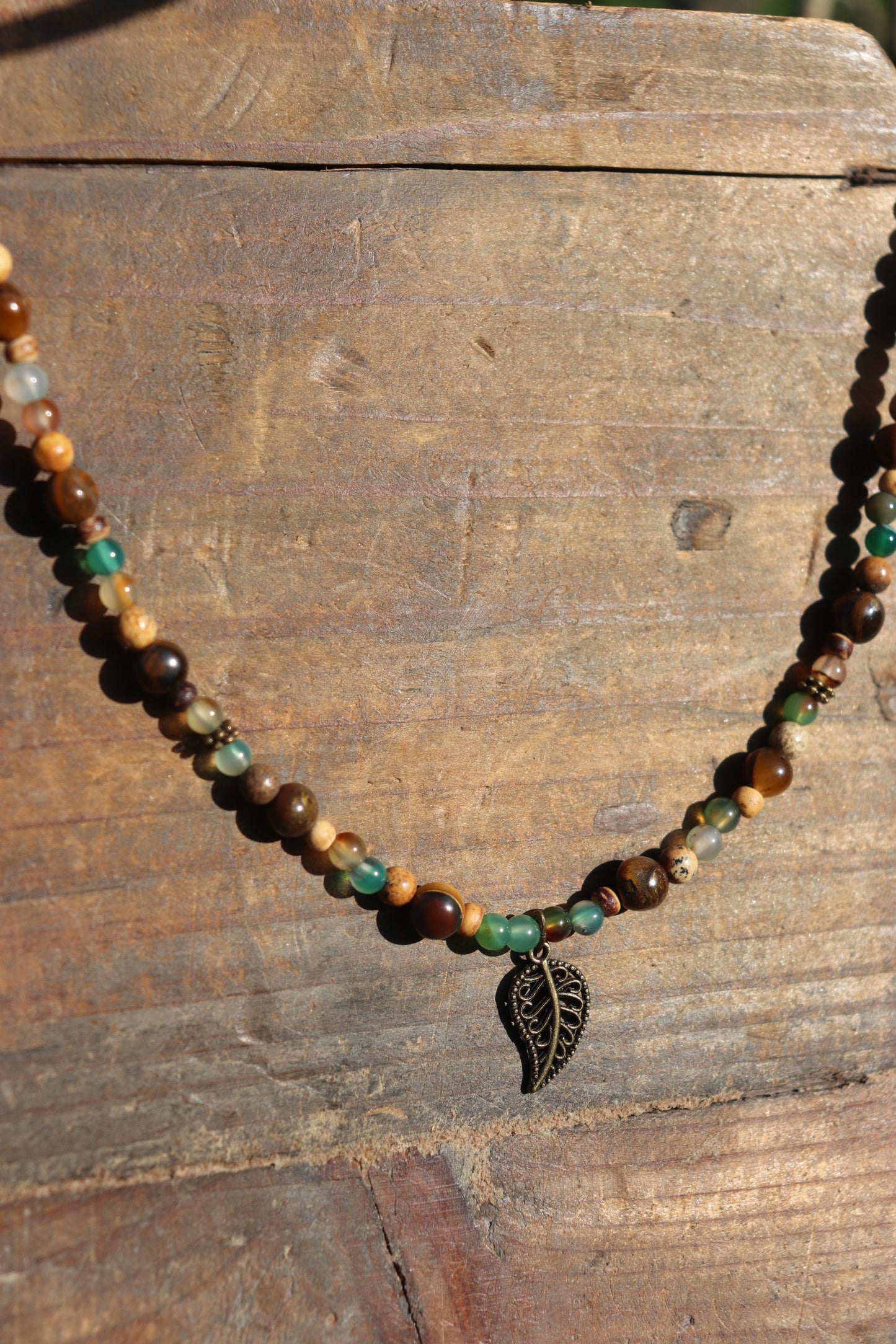 Earthy Leaf Beaded Necklace