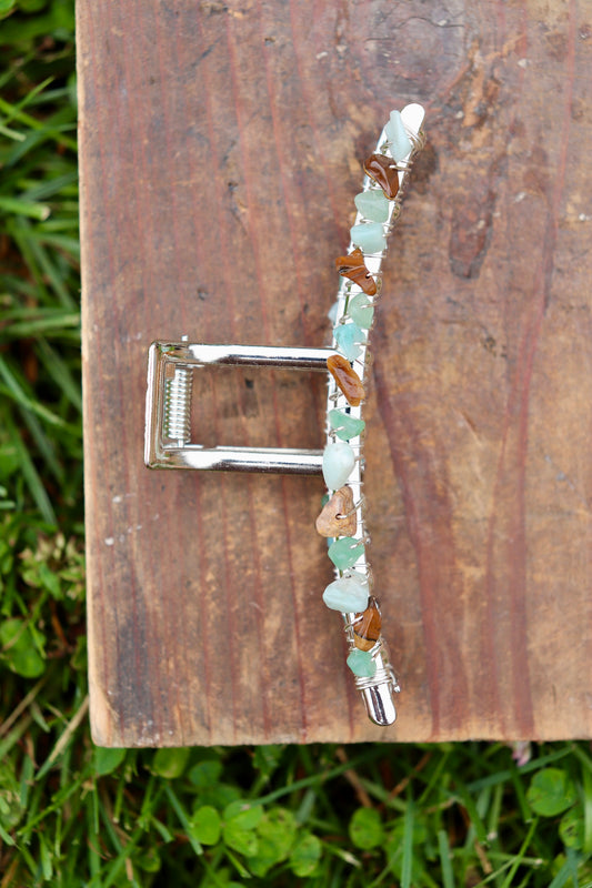 Tiger's Eye, Green Aventurine, Amazonite Claw Clip