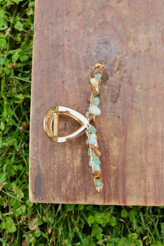 Tiger's Eye, Amazonite, Green Aventurine Claw Clip