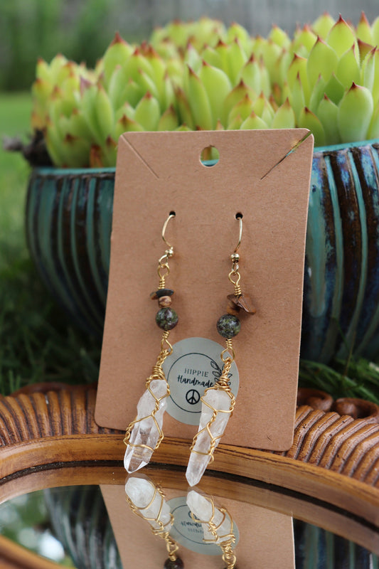 Gold Clear Quartz Earrings