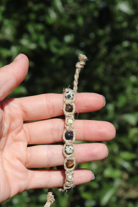 Dalmatian Jasper Hemp Macramé Bracelet