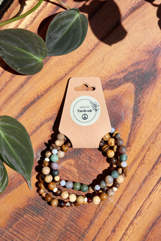 Matte Indian Agate Bracelet Trio