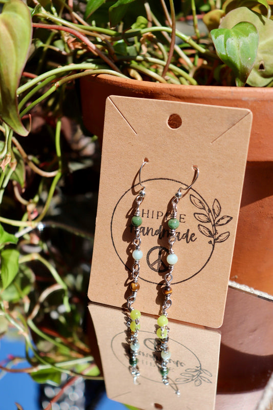 Dainty Stone Beaded Earrings (silver)