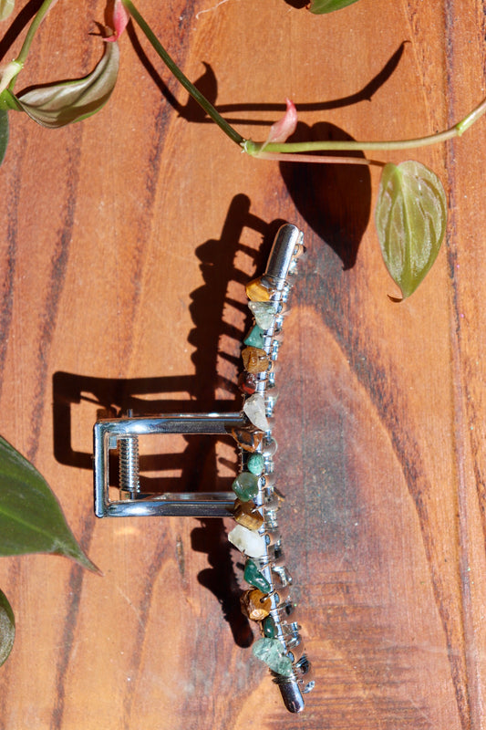Silver Mixed Jasper Claw Clip