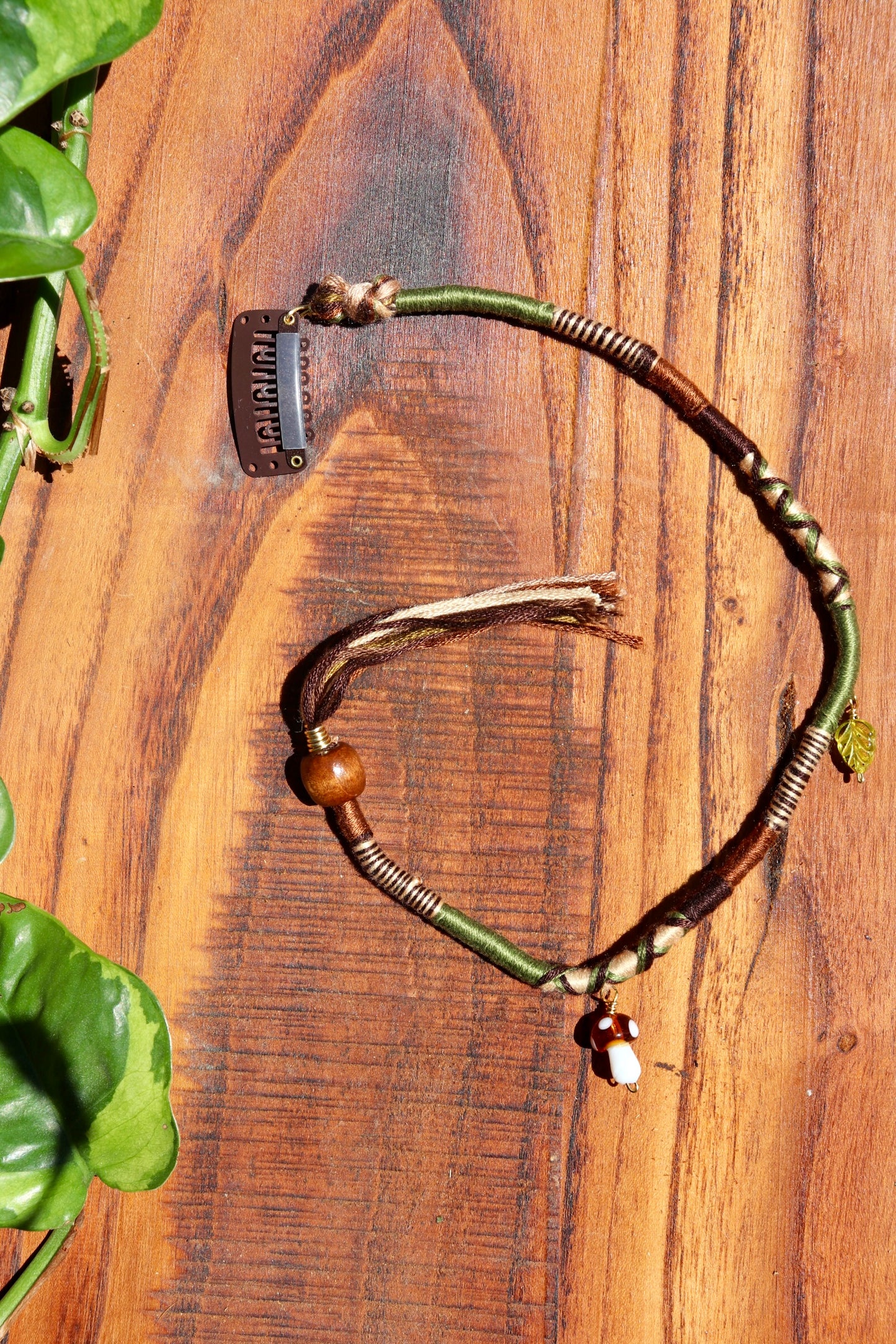 Earthy Mushroom & Leaf Clip-In hairwrap