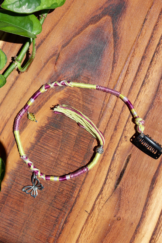 Purple, Green, Butterfly Clip-In Hairwrap