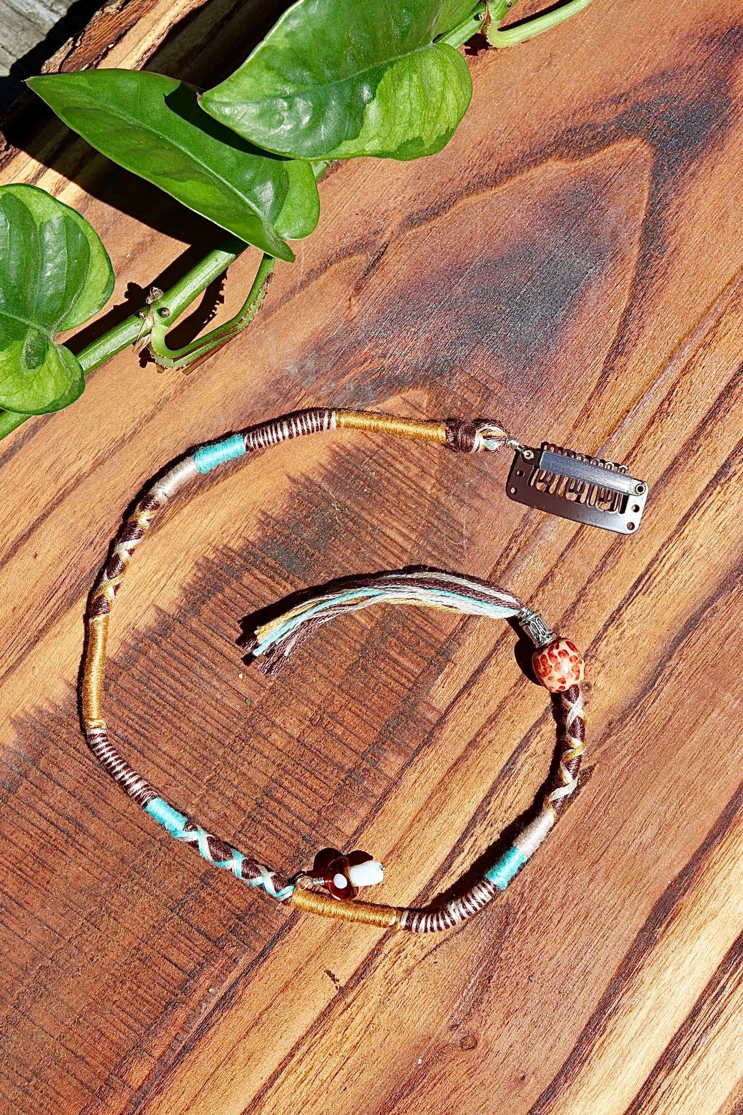 Teal, Yellow Mushroom Clip-In Hairwrap
