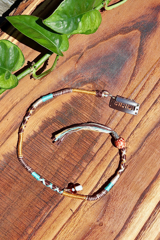 Teal, Yellow Mushroom Clip-In Hairwrap