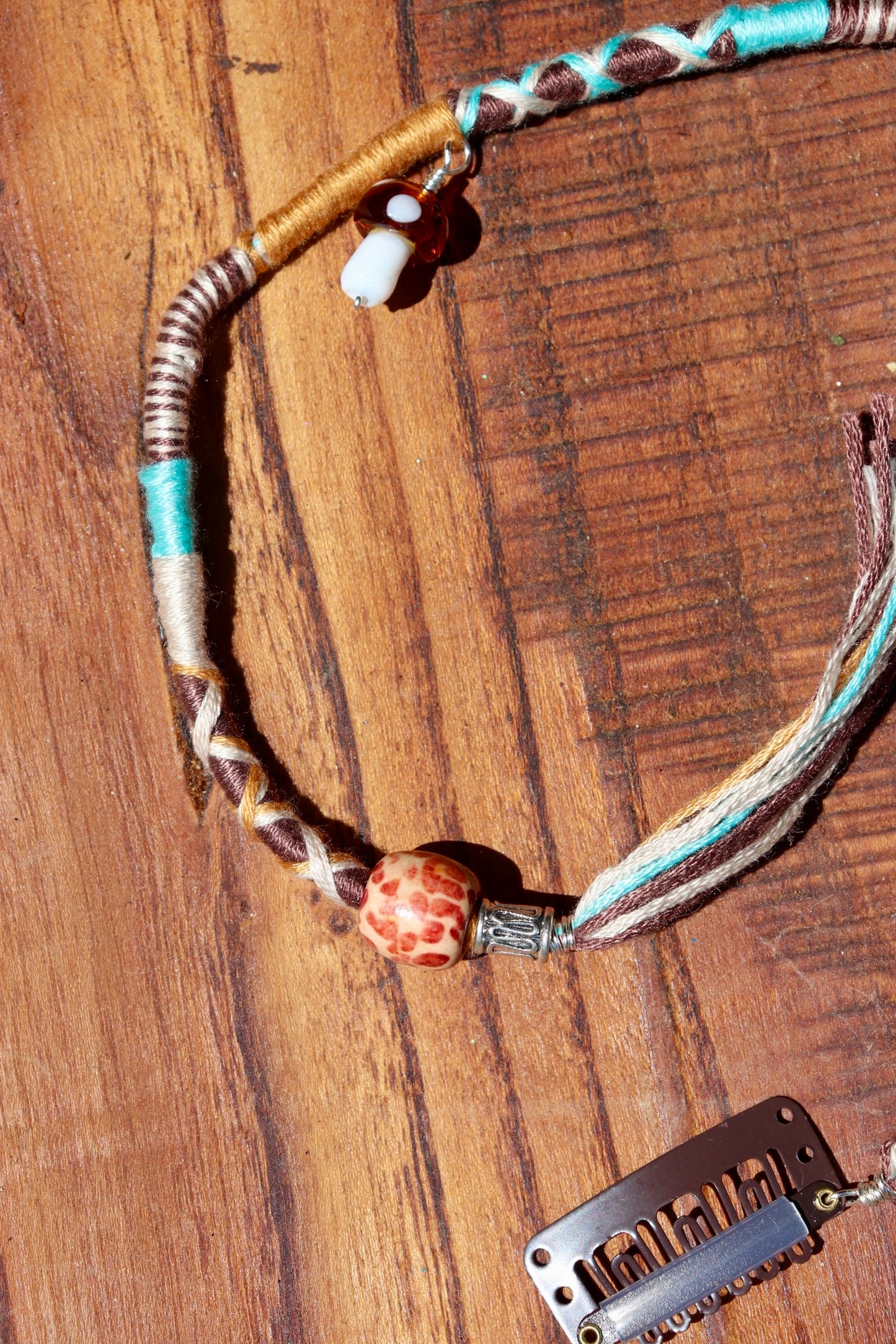 Teal, Yellow Mushroom Clip-In Hairwrap