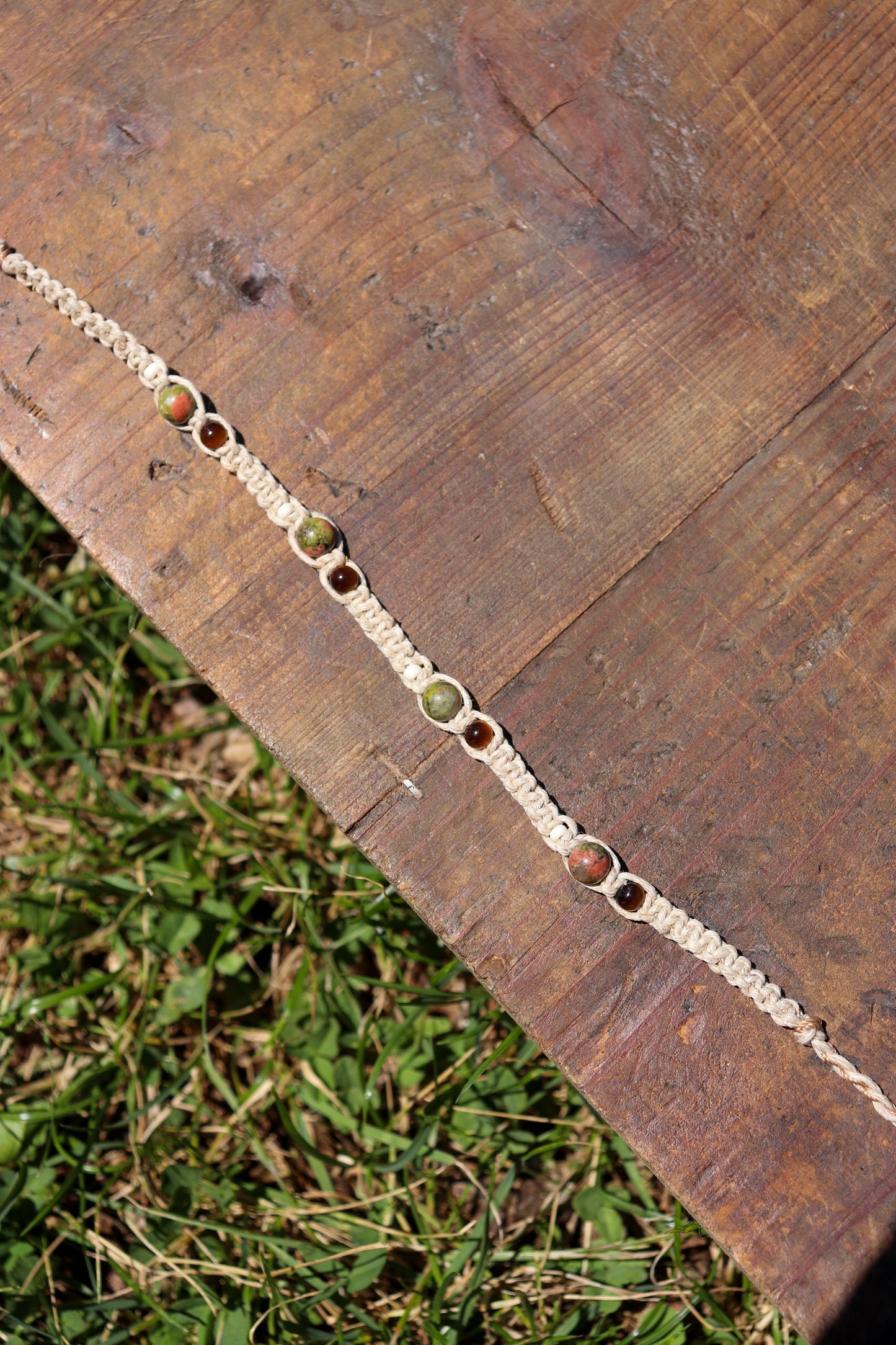 Unakite Hemp Macramé Anklet