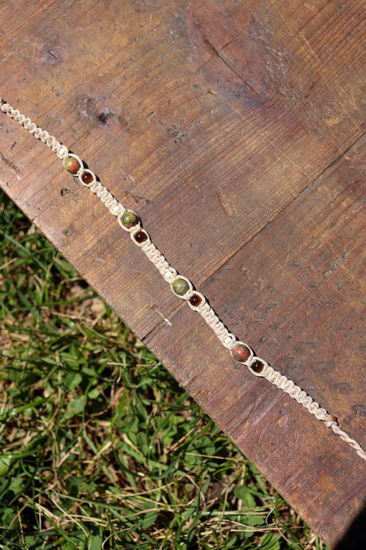 Unakite Hemp Macramé Anklet